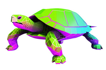 A bright big sea 3d turtle isolated on a transparent  background. PNG   illustration in cartoon  polygonal style. World turtle day
