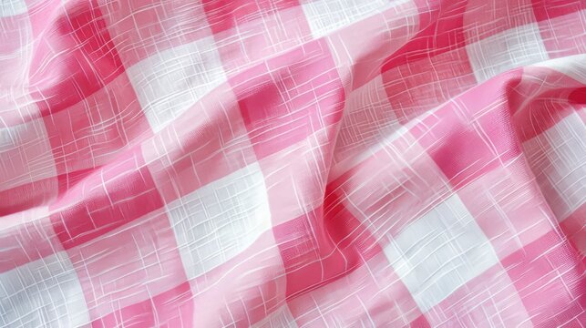 square pattern fabric background. Textures pink and white cotton fabric. The pattern for textiles.
