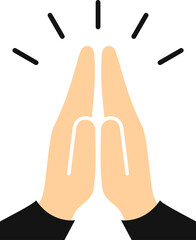 Prayer hands vector cartoon, namaste sign