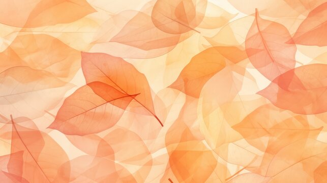 Abstract peach fuzz colored translucent layered fallen autumnal leaves, macro nature, autumn fall illustration background banner texture pattern