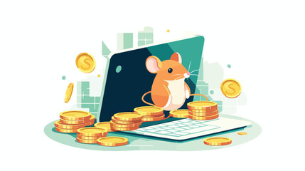 Mouse click monetize icon flat vector. Media strateg