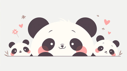 Heart melting illustration showcases a cute cartoon panda with large, sparkling eyes, set against a whimsical white backdrop of delicate flowers.