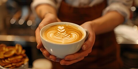 Skilled Barista Crafting Intricate Latte Art with Creamy Swirls in Cafe Setting