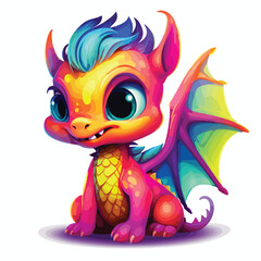 Adorable neon Baby Dragon clipart isolated on white background
