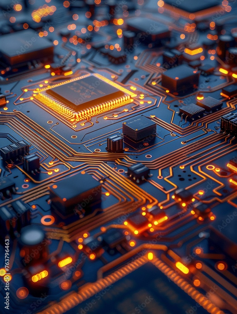 Poster explore the intricate world of semiconductor chips through a dynamic tilted angle view show the intr