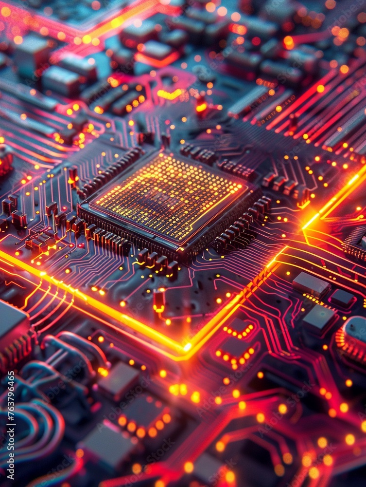 Poster explore the intricate world of semiconductor chips through a dynamic tilted angle view show the intr