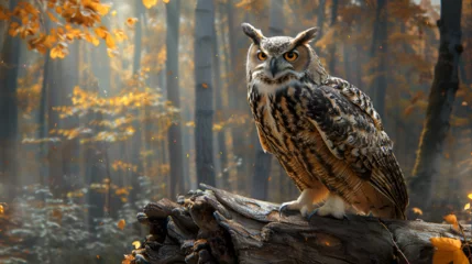 Foto op Plexiglas great horned owl on a branch © LANDSCAPE LOOKS