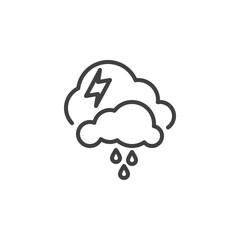 Storm clouds and lightning line icon