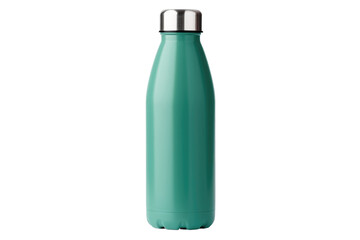 Green Stainless Steel Water Bottle on White Background. On a White or Clear Surface PNG Transparent Background.