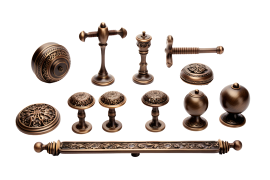 Array of Various Knobs and Handles on White Background. On a White or Clear Surface PNG Transparent Background.