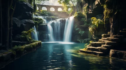 Fototapeten A magical waterfall cascading into a pool below. © franklin