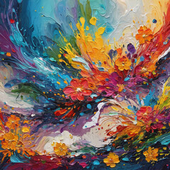 Artistic Paint Splatter and Delicate Petals, Evoking a Vibrant and Dynamic Floral Bloom