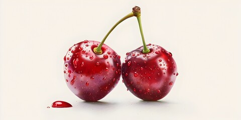 Inseparable Cherries:A Pair of Sweet Companions on a Minimalist Studio Scene
