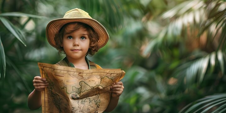 Young explorer Holding a Jungle Map for Adventure and Discovery