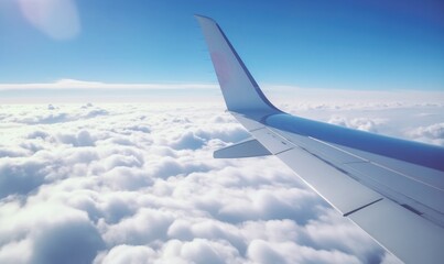 Obraz premium airplane's wingtip as it slices through the clouds during flight 