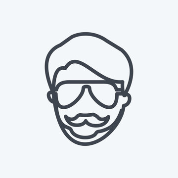 Hipster Man Icon in trendy line style isolated on soft blue background