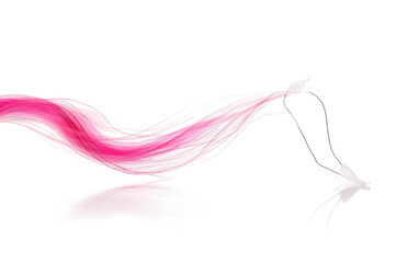 Flowing Long Pink Hair in the Wind. On a White or Clear Surface PNG Transparent Background.