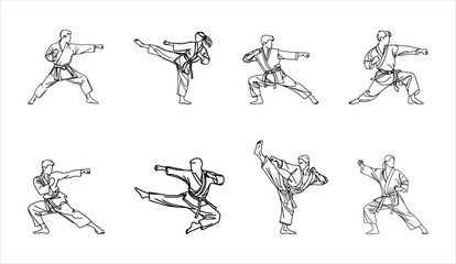 set of karate moves silhouette - hand drawn line art style (artwork 2) © mr.mmz