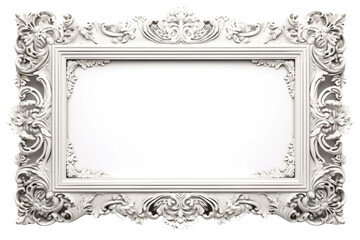Ornate White Frame on White Background. On a White or Clear Surface PNG Transparent Background.