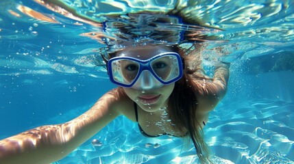 Naklejka premium girl swims in the pool