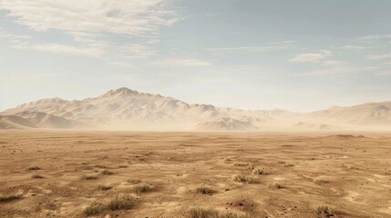 Fototapeta na wymiar Vast Desert Landscape with Distant Mountains, Great for Exploration Themes