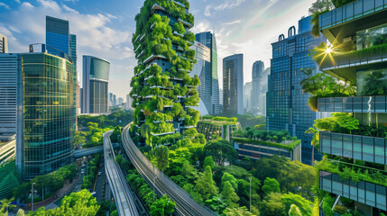 緑化都市と緑化された高層ビル - obrazy, fototapety, plakaty