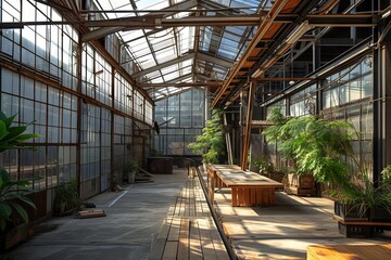 Interior Design Industrial Greenhouse With Plants