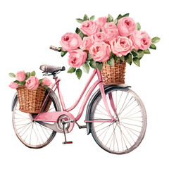 Fototapeta na wymiar Bicycle with Basket Full of Pink Roses clipart
