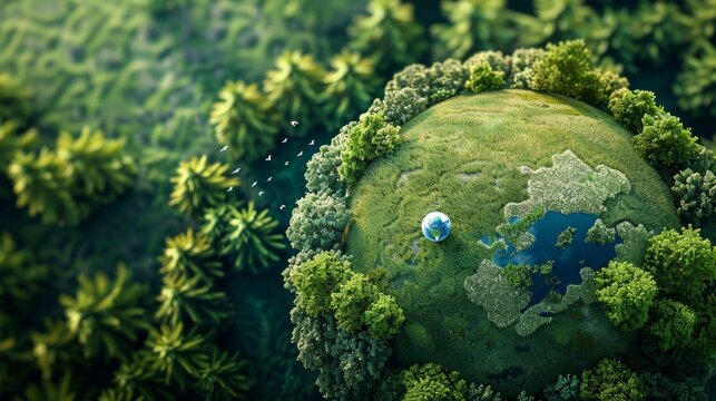 Conceptual Earth Artwork in Lush Forest Setting, Perfect for Ecological Concepts