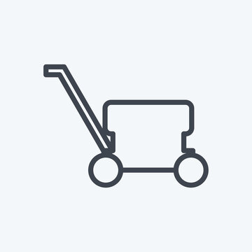 Lawn Mower Icon in trendy line style isolated on soft blue background