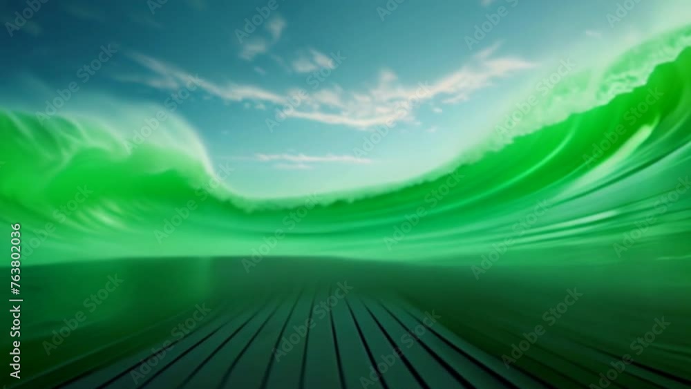 Poster Dark green wave animated abstract background with smoke and light text.