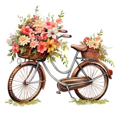 Fototapeta na wymiar Bicycle with Flower Basket in the Countryside clipart