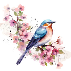 Bird on Flowering Branch with Music Sheet clipart iso