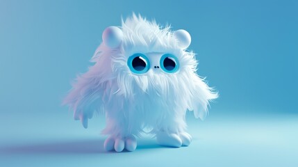 A white furry animal with big blue eyes