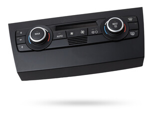 Fototapeta premium Close-up of climate control panel, Setting up and refueling the air conditioner in the workshop. Spare parts catalog.