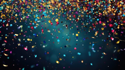 Festive carnival new year's eve celebration party banner - Falling colored confetti texture. Confetti, colorful confetti made of colorful round small paper pieces. - obrazy, fototapety, plakaty