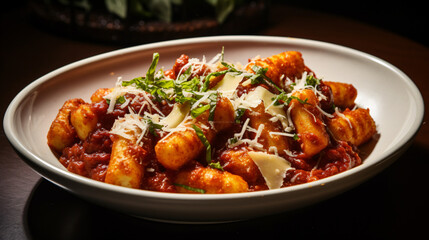 A plate of Italian gnocchi with a rich tomato sauce