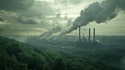 Deurstickers 工場の煙による大気汚染 © Billy