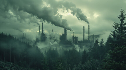 工場の煙による大気汚染 - obrazy, fototapety, plakaty