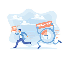 A male businessman is running in a hurry while carrying documents. Doing work with deadlines. Deadline concept. Flat vector illustration.