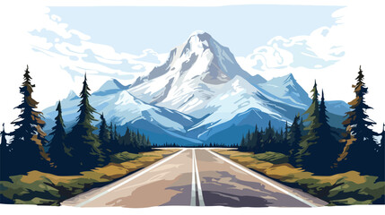 Road leading to a snowcapped mountain flat vector isolated