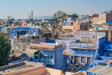Jodhpur, Rajasthan, India- The blue Roof tops of the buildings in Jodhpur, beside the Mehrangarh Fort and Jaswant Thada Mausoleum, blue city Jodhpur