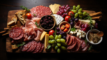 A platter of antipasto featuring a selection of cured