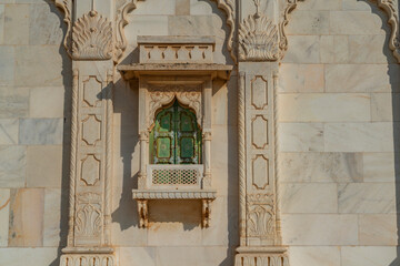 Detail of the white Jaswant Thada mausoleum in Jodhpur, Rajasthan, India