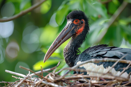 Black Wood stork close-up