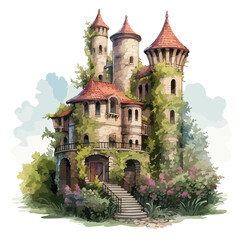 British Castle Overgrown with Flowers clipart
