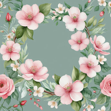 Graceful Watercolor Blossom rectangular Wreath with Subtle Foliage colorful background