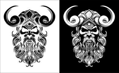 A Viking warrior or barbarian gladiator man mascot face looking strong wearing a helmet. In a retro vintage woodcut style.