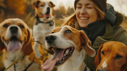 The joy on a pet owner's face as they are greeted with wagging tails and enthusiastic barks from their dogs.