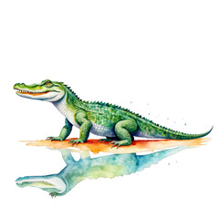 Obraz premium Alligator watercolor painting, marine animal, vector illustration, reptile, clipart, for craft projects, invitation cards, cut out on white background